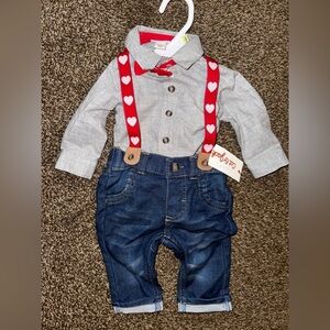 NWT Cat & Jack Baby Boys Denim Heart Suspender Set (Size: 0-3 Months)